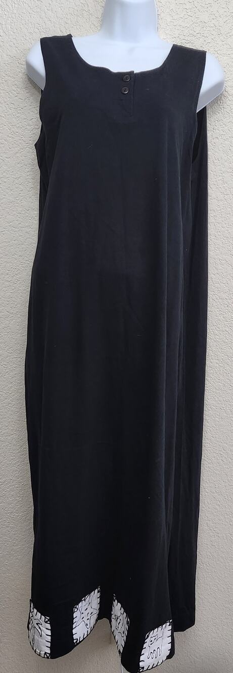 VTG Tropico Black White Patchwork Pictures On Hem Maxi Dress Large Sleeveless